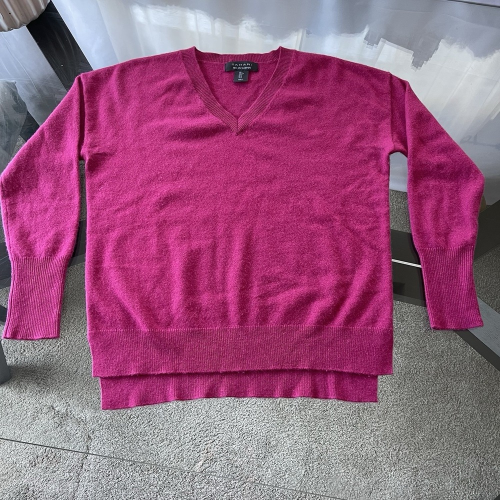 Tahari Fuchsia V-Neck Cowl Sweater